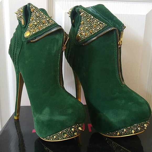 Green studded Alba bootie platform shoe 10 - Picture 2 of 6